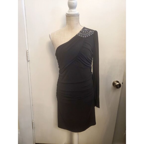 One-Shoulder Embellished Black Dress Size 8 By Laundry By Design - Elegant - Picture 8 of 9